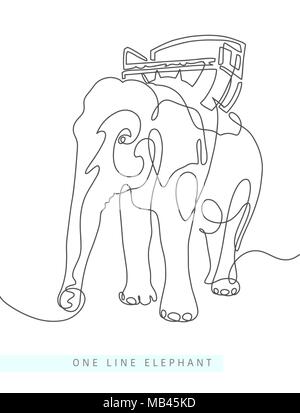 Continuo di un disegno al tratto di elefante indiano Illustrazione Vettoriale