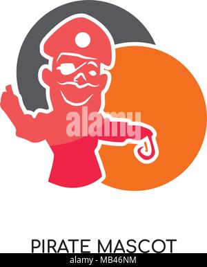 Pirate mascotte isolato del logo su sfondo bianco per il web, mobili e progettazione di app Illustrazione Vettoriale