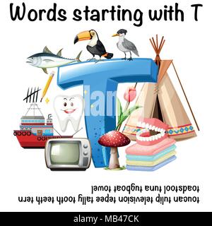 Parola inglese che inizia con T illustrazione Illustrazione Vettoriale