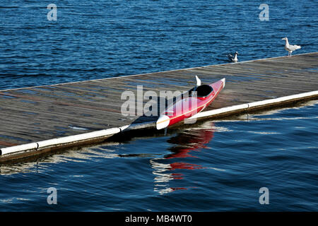 WA15041-00...WASHINGTON - Kayak sul piccolo molo al Lago Verde; a Seattle il parco della città. Foto Stock