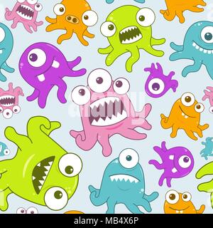 Un modello senza soluzione di continuità di colorati poco carino mostri e Creature. Illustrazione Vettoriale