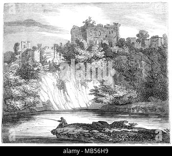 Chepstow Castle nella contea gallese di Monmouthshire è il più antico sopravvissuto post-pietra romana fortificazione in Gran Bretagna. Si trova sopra a strapiombo sul fiume Wye, la costruzione è iniziata nel 1067 sotto le istruzioni del Signore normanno Guglielmo FitzOsbern. Sebbene la ri-presidiata durante e dopo la Guerra Civile Inglese, dal settecento era caduto in rovina. Foto Stock