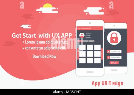Aap mobile UX landing page template Illustrazione Vettoriale