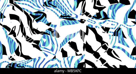 Blu Turchese Seamless scarti coccolone sfondo. Sharp forme angolare sulla texture in bianco e nero. Contrasto coccolone Ragged lembi sullo sfondo. Foto Stock