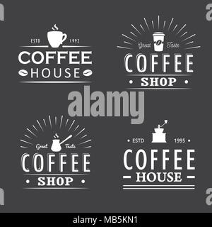 Set di caffè vintage Logo templates, distintivi ed elementi di design. Logotipi di raccolta per un coffee shop, caffetteria e ristorante. Illustrazione Vettoriale. Hipster Illustrazione Vettoriale