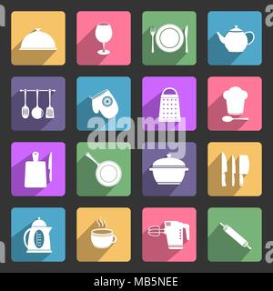 Utensili da cucina piatto vettoriali set di icone Illustrazione Vettoriale