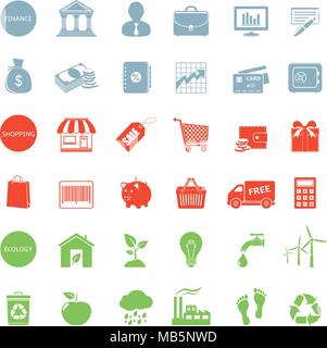 Set di icone web per finanziare, shopping ed ecologia. Illustrazione Vettoriale. Illustrazione Vettoriale