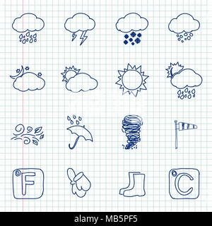 Disegnata a mano icone meteo Illustrazione Vettoriale