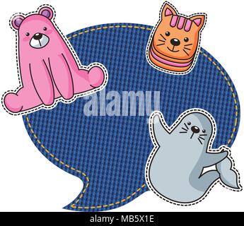 Jean patch con discorso bolla e animali Illustrazione Vettoriale