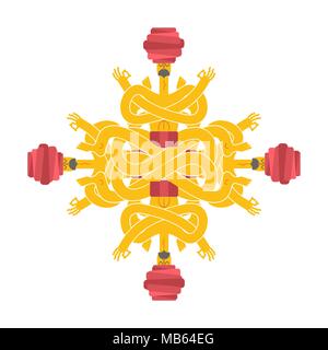 Yogi scarabocchio. Emblema per yoga school. Yoga indiano turbante. Relax e meditazione. spirituale, mentali e fisici e pratiche. Illustrazione Vettoriale