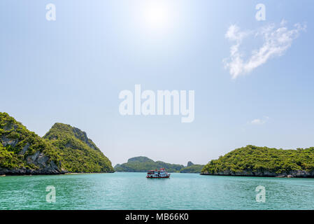 Bellissimo paesaggio naturale palme da cocco sulla spiaggia e il mare a Ko Wua Ta Lap isola. Sotto il cielo di estate in Mu Ko Ang Thong National Marine Pa Foto Stock