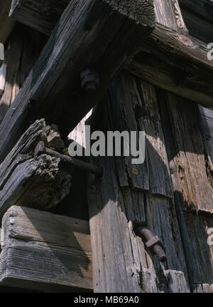 Dettagli esterni di legno sala Tithe Barn struttura Foto Stock