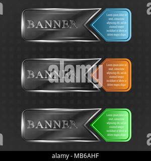 Set di banner trasparente con elementi colorati Illustrazione Vettoriale