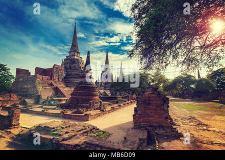 Vecchio tempio Wat Phra Sri Sanphet in Ayutthaya, Thailandia. Foto Stock