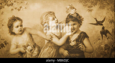 Cute ragazze giocando illustrazione vintage Foto Stock