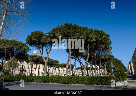 CECINA, Toscana, Italia - 31 Marzo 2018: piazza Carducci meglio conosciuto anche come i bambini la piazza con il parco di divertimento Foto Stock