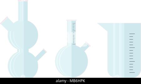 Tubo di vetro di set. Articoli di vetro trasparente per la biologia e biochimica, farmaceutica bottiglia, illustrazione vettoriale Illustrazione Vettoriale