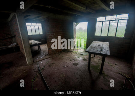 Un casale abbandonato in Ecuador, gli occupanti hanno a lungo in quanto spostata fuori e si sta lì interamente disabitata essendo lentamente recuperato dalla natura. Foto Stock
