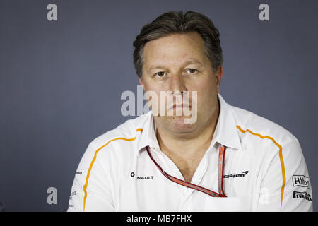 Zak Brown (USA), Direttore Esecutivo della Mclaren F1 team, ritratto durante 2018 Formula 1 Campionato del Mondo FIA, Bahrain Grand Prix, a Sakhir dal 5 Aprile al 8 | Utilizzo di tutto il mondo Foto Stock