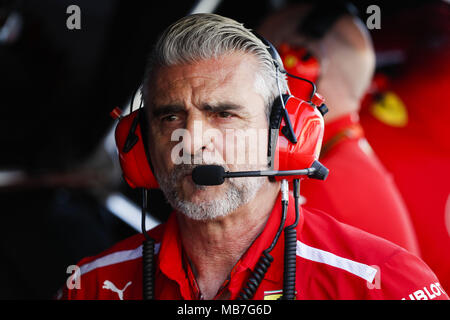 Sakhir, Bahrain. 07 apr, 2018. Maurizio Arrivabene, Managing Director & il Team Principal della scuderia Ferrari, ritratto durante 2018 Formula 1 Campionato del Mondo FIA, Bahrain Grand Prix, a Sakhir dal 5 Aprile al 8 ho Motorsports: FIA Formula One World Championship 2018, il Gran Premio del Bahrain, | Utilizzo di credito in tutto il mondo: dpa/Alamy Live News Foto Stock