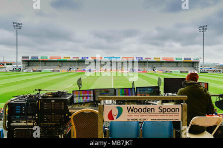 Exeter, Regno Unito. Dal 8 Aprile 2018 , Parco di sabbia , Exeter, Inghilterra; Aviva Premiership , Round 19, Exeter v Gloucester;la home di Exeter Chiefs, Sandy Park Credit: News Immagini/Alamy Live News Foto Stock