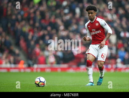 Londra, Regno Unito. 8 Aprile, 2018. Reiss Nelson di Arsenal durante il match di Premier League tra l'Arsenal e Southampton all'Emirates Stadium su 8 aprile 2018 a Londra, Inghilterra. (Foto di Arron Gent/phcimages.com) Credit: Immagini di PHC/Alamy Live News Foto Stock