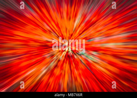 Ipnotico psichedelico irrealistico Abstract Speedy sfondo rosso, motion blur effetto zoom, motion blur. Foto Stock
