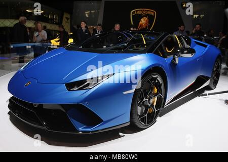 Le vetture del Salone di Ginevra con: Lamborghini Huracan Performante Spyder dove: Ginevra, Svizzera quando: 07 Mar 2018 Credit: Michael Wright/WENN.com Foto Stock