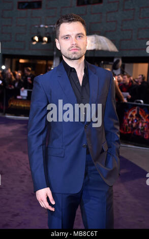 Sebastian Stan frequentando i vendicatori: guerra infinita UK Fan event tenutosi presso gli studi televisivi in Città Bianca, Londra. Foto Stock