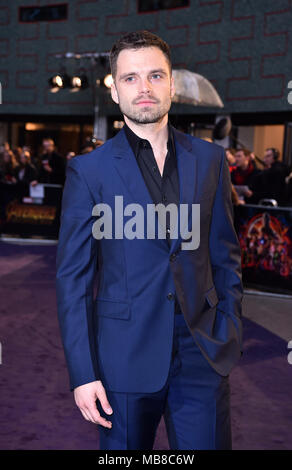 Sebastian Stan frequentando i vendicatori: guerra infinita UK Fan event tenutosi presso gli studi televisivi in Città Bianca, Londra. Foto Stock