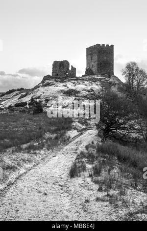Un'immagine monocromatica di Castell Dolwyddelan vicino Moel Siabod, Snowdonia Foto Stock