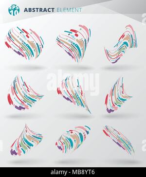 Set di stile moderno con astratta composizione fatta di varie linee di incarto di cerchio 3d forme arrotondate in colorate ritorto. Illustrazione Vettoriale. Illustrazione Vettoriale