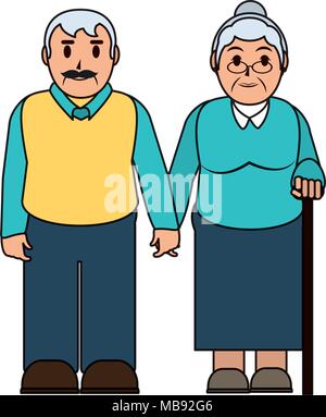 Linea di colore vecchia coppia insieme con abiti casual Illustrazione Vettoriale