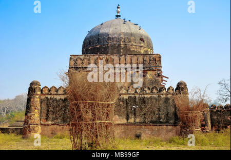 Antico edificio a Ranthambore Fort con vecchie armi ancora in posizione. La costruzione è stata di circa 944annuncio durante il regno di Chauhan rajput re Sapaldaksha Foto Stock