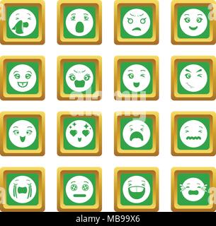 Sorrisi set di icone quadrato verde vettore Illustrazione Vettoriale