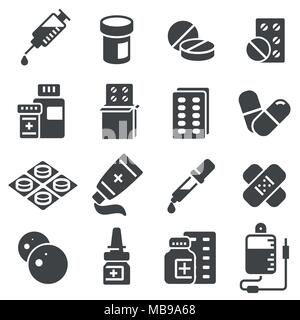 Semplice insieme di pillole relative icone vettoriali su sfondo bianco Illustrazione Vettoriale