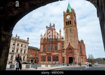 La Guildhall, Londonderry, Derry, città di Derry, Irlanda del Nord, Regno Unito Foto Stock