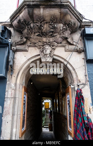 Dettaglio di Paisley vicino decorazione sul Royal Mile di Edimburgo Città Vecchia, Scotland, Regno Unito Foto Stock