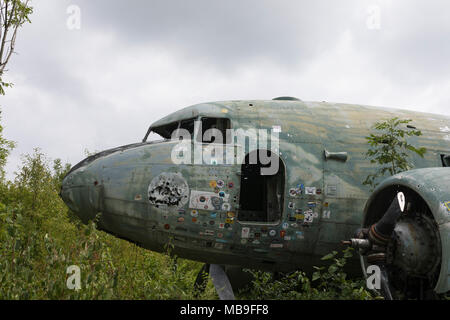Abbattuto Douglas C-47b Dakota a abbandonato aerodromo militare Zeljava della ex Iugoslavia Air force in Croazia Foto Stock