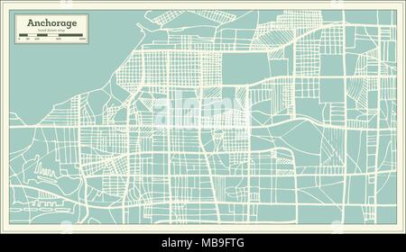 Anchorage in Alaska Usa mappa della città in stile retrò. Mappa di contorno. Illustrazione Vettoriale. Illustrazione Vettoriale