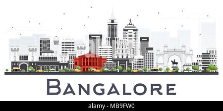Bangalore India skyline della città con edifici grigi isolati su bianco. Illustrazione Vettoriale. Viaggi di affari e turismo concetto con edifici storici. Illustrazione Vettoriale