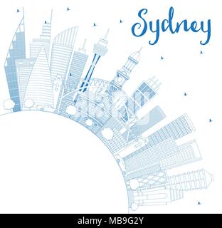 Delineare il Sydney Australia dello skyline della città con edifici blu e copia di spazio. Illustrazione Vettoriale. Viaggi di affari e turismo Concept Illustrazione Vettoriale