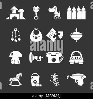 Kindergarten set di icone vettore grigio Illustrazione Vettoriale