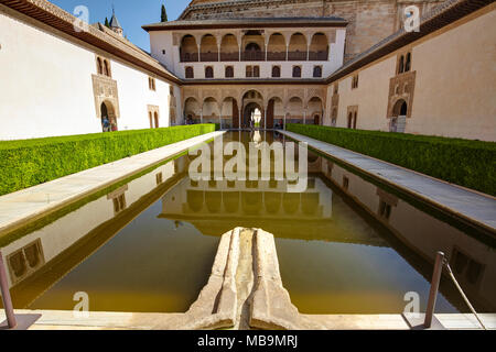 Patio de la alberca in Nasrid palace, Complesso Alhambra di Granada, Andalusia, Spagna Foto Stock