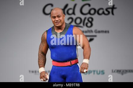 Queensland, Australia. 9 apr, 2018. Sanele Mao (SAM). Mens 105kg. Sollevamento pesi. XXI Giochi del Commonwealth.Optus il centro acquatico. Costa d'Oro 2018. Queensland. Australia. 09/04/2018. Credito: Sport In immagini/Alamy Live News Foto Stock