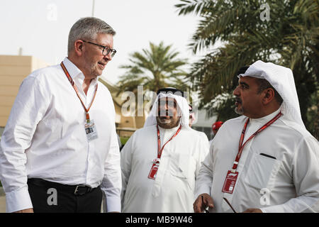 Sakhir, Bahrain. 08 apr, 2018. Ross Brawn (GBR), direttore del motorsport Formula One Group, ritratto durante 2018 Formula 1 Campionato del Mondo FIA, Bahrain Grand Prix, | Utilizzo di credito in tutto il mondo: dpa/Alamy Live News Foto Stock