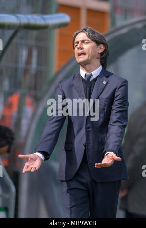 Filippo Inzaghi Allenatore di Venezia durante l'italiano 'Serie B' match tra Venezia 1-2 Brescia a Pier Luigi Penzo Stadium su 8 aprile 2018 a Venezia, Italia. Credito: Maurizio Borsari/AFLO/Alamy Live News Foto Stock