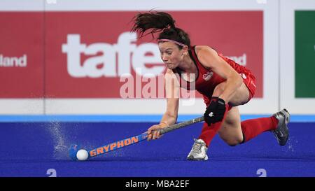 Queensland, Australia. Il 9 aprile 2018. Laura Unsworth (ITA). Inghilterra v della Malaysia. Womens hockey. XXI Giochi del Commonwealth.Gold Coast hockey center. Costa d'Oro 2018. Queensland. Australia. 09/04/2018. Credito: Sport In immagini/Alamy Live News Foto Stock