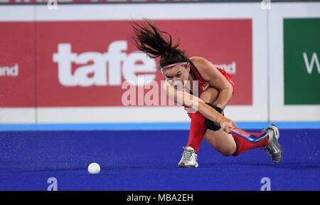 Queensland, Australia. Il 9 aprile 2018. Laura Unsworth (ITA). Inghilterra v della Malaysia. Womens hockey. XXI Giochi del Commonwealth.Gold Coast hockey center. Costa d'Oro 2018. Queensland. Australia. 09/04/2018. Credito: Sport In immagini/Alamy Live News Foto Stock