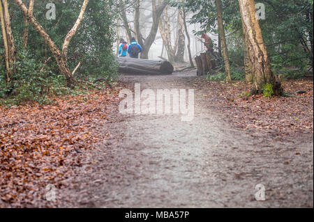 Thorndon Country Park, Brentwood, Essex, Regno Unito. Il 9 aprile 2018. Il 9 aprile 2018 una nebbia pesante è sceso su di Thorndon Country Park, Brentwood, Essex a metà pomeriggio. Il parco è molto popolare con cane locale degli scuotipaglia e ramblers.Credit Ian Davidson/Alamy Live News Foto Stock